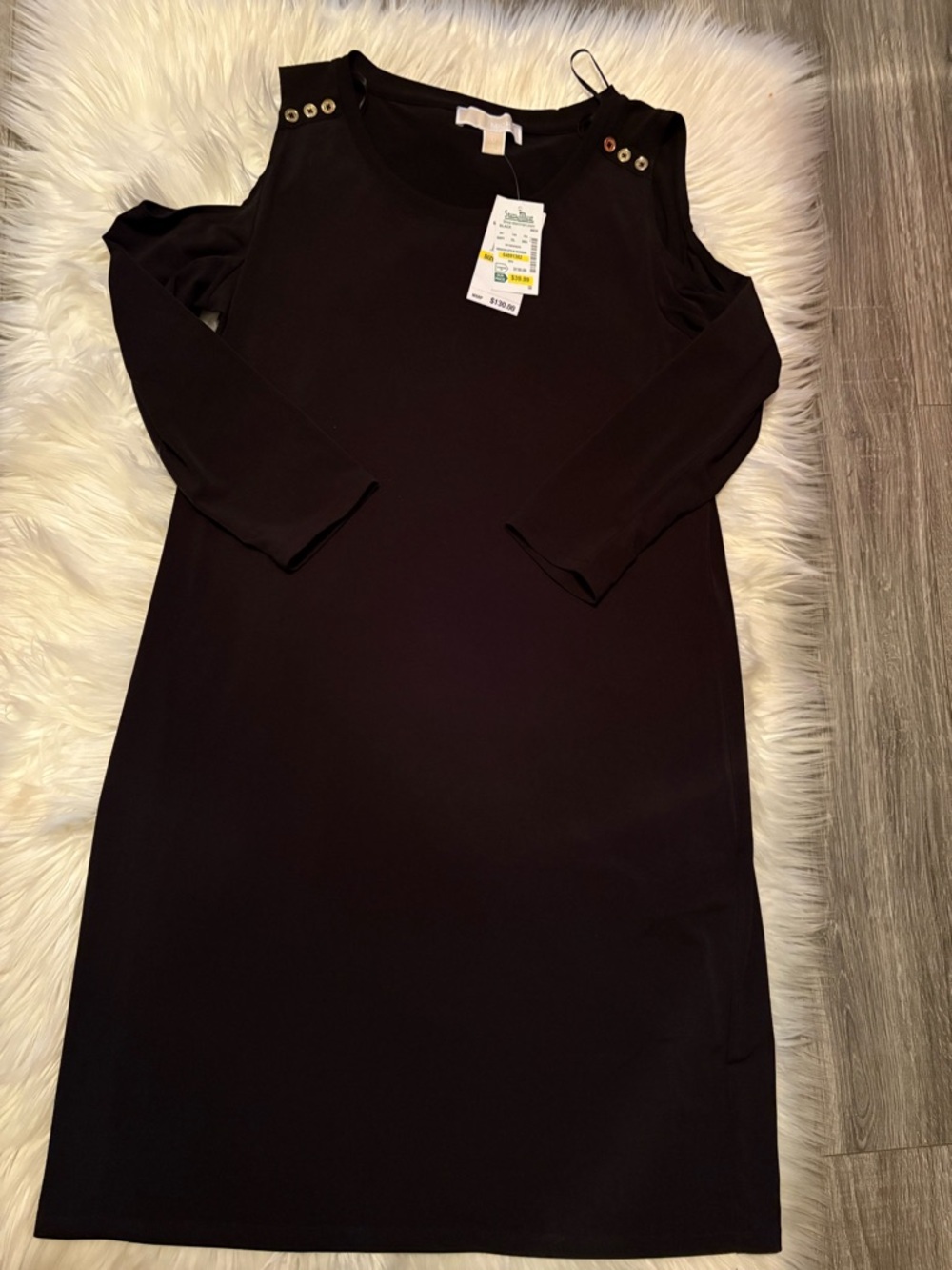 Michael Kors Black Cold-Shoulder Shift Dress with Grommet Detail